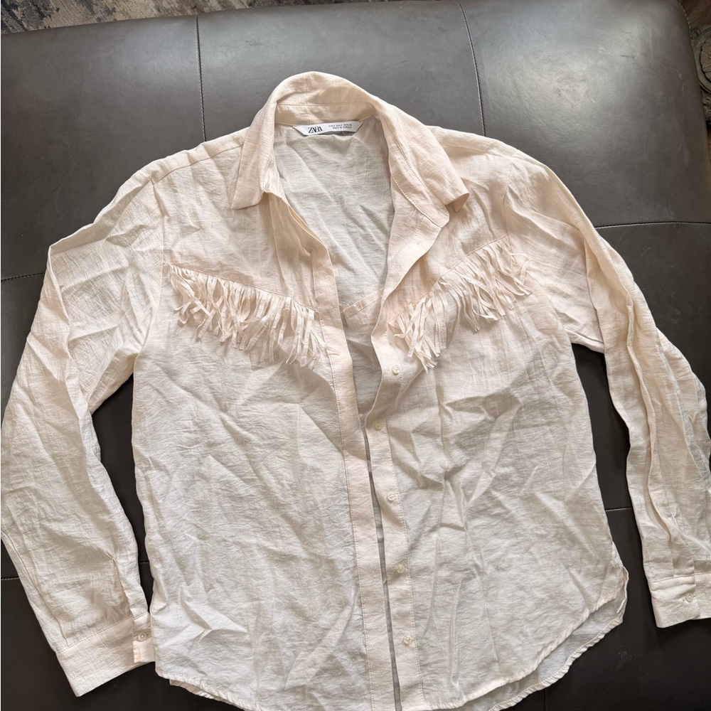 Zara Fringe Button-Up Shirt